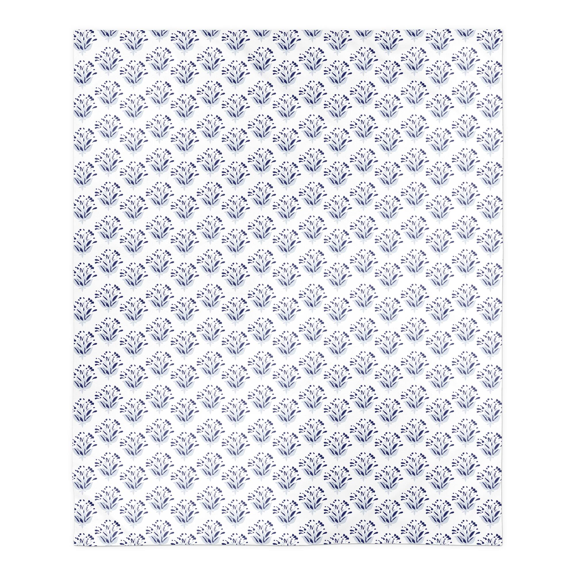 Blue Floral Sherpa Fleece Blanket